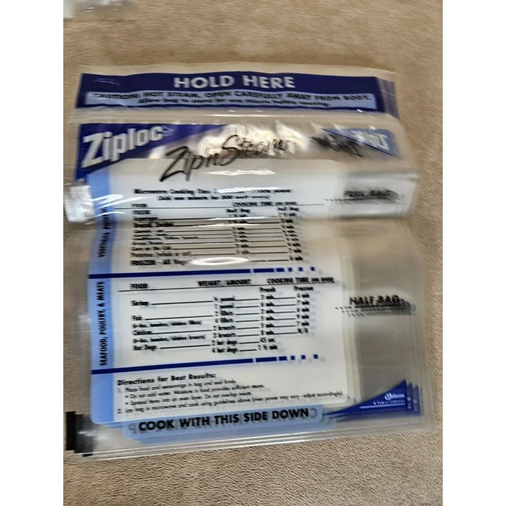 Ziploc Zip'N Steam Medium Cooking Bag-Pack of 9 - Opened but NEW 10 pack MINUS 1